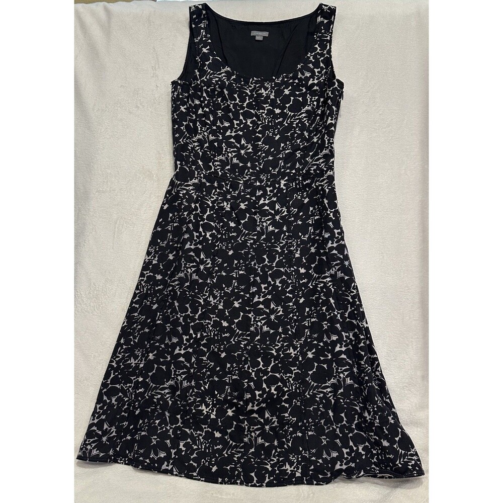 Ann Taylor Black&Gray Silk Sleeveless Lined Business Casual Sheath Dress size 4